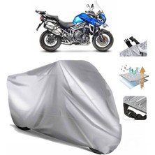 Tegin ACC | Triumph Tiger Explorer Xr Arka Çanta (Bağlantı Tokalı) Uyumlu Solarblock Uyumlu Motosiklet Brandası | Su Geçirmez, %99 UV, Yansıtıcı Gümüş Üst