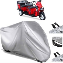 Tegin ACC | Motolux Fayton 6600 Elektrikli Arka Çanta (Bağlantı Tokalı) Uyumlu Solarblock Uyumlu Motosiklet Brandası | Su Geçirmez, %99 UV, Yansıtıcı Gümüş Üst