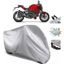 Tegin ACC | Ducati Monster 1200 R Arka Çanta (Bağlantı Tokalı) Uyumlu Solarblock Uyumlu Motosiklet Brandası | Su Geçirmez, %99 UV, Yansıtıcı Gümüş Üst