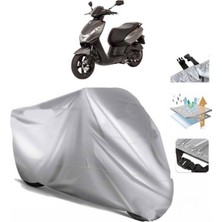 Tegin ACC | Peugeot Kisbee 50 Arka Çanta (Bağlantı Tokalı) Uyumlu Solarblock Prime Uyumlu Motosiklet Brandası | Su Geçirmez, %99 UV, Yansıtıcı Gümüş Üst