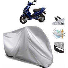 Tegin ACC | Peugeot Speedfight 100 (Bağlantı Tokalı) Uyumlu Solarblock Prime Uyumlu Motosiklet Brandası | Su Geçirmez, %99 UV, Yansıtıcı Gümüş Üst, 360° Lastikli, Taşıma Çantalı