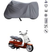 Tegin ACC | Peugeout Django 150 Bağlantı Tokalı Uyumlu Solarblock Prime Uyumlu Motosiklet Brandası | Su Geçirmez, %99 UV, Yansıtıcı Gümüş Üst, 360° Lastikli, Taşıma Çantalı