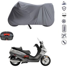 Tegin ACC | Piaggio X9 250 Arka Çanta Bağlantı Tokalı Uyumlu Solarblock Prime Uyumlu Motosiklet Brandası | Su Geçirmez, %99 UV, Yansıtıcı Gümüş Üst, 360° Lastikli, Taşıma Çantalı