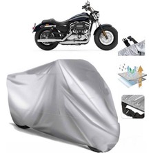 Tegin ACC | Sportster 1200 Custom Arka Çanta (Bağlantı Tokalı) Uyumlu Solarblock Uyumlu Motosiklet Brandası | Su Geçirmez, %99 UV, Yansıtıcı Gümüş Üst