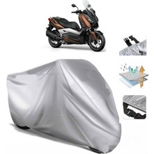 Tegin ACC | Yamaha X-Max 300 Abs Arka Çanta (Bağlantı Tokalı) Uyumlu Solarblock Uyumlu Motosiklet Brandası | Su Geçirmez, %99 UV, Yansıtıcı Gümüş Üst