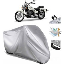 Tegin ACC | Yamaha Xvs 250 Drag Star Arka Çanta (Bağlantı Tokalı) Uyumlu Solarblock Uyumlu Motosiklet Brandası | Su Geçirmez, %99 UV, Yansıtıcı Gümüş Üst