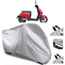 Tegin ACC | Super Soco Cux Elektrikli Arka Çanta (Bağlantı Tokalı) Uyumlu Solarblock Uyumlu Motosiklet Brandası | Su Geçirmez, %99 UV, Yansıtıcı Gümüş Üst