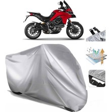 Tegin ACC | Ducati Multistrada 950 (Bağlantı Tokalı) Uyumlu Solarblock Prime Uyumlu Motosiklet Brandası | Su Geçirmez, %99 UV, Yansıtıcı Gümüş Üst, 360° Lastikli, Taşıma Çantalı