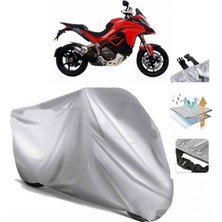 Tegin ACC | Ducati Multistrada 1200 (Bağlantı Tokalı) Uyumlu Solarblock Prime Uyumlu Motosiklet Brandası | Su Geçirmez, %99 UV, Yansıtıcı Gümüş Üst, 360° Lastikli, Taşıma Çantalı