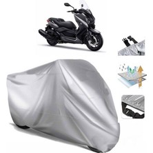 Tegin ACC | Yamaha X-Max 400 Abs Arka Çanta (Bağlantı Tokalı) Uyumlu Solarblock Uyumlu Motosiklet Brandası | Su Geçirmez, %99 UV, Yansıtıcı Gümüş Üst