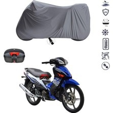 Tegin ACC | Modenas Gt 135 Arka Çanta Bağlantı Tokalı Uyumlu Solarblock Prime Uyumlu Motosiklet Brandası | Su Geçirmez, %99 UV, Yansıtıcı Gümüş Üst, 360° Lastikli, Taşıma Çantalı