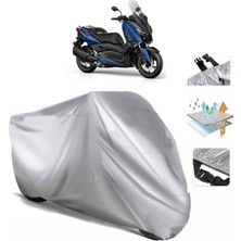 Tegin ACC | Yamaha X-Max 250 (Bağlantı Tokalı) Uyumlu Solarblock Prime Uyumlu Motosiklet Brandası | Su Geçirmez, %99 UV, Yansıtıcı Gümüş Üst, 360° Lastikli, Taşıma Çantalı