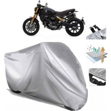 Tegin ACC | Ducati Scrambler 1100 Sport Arka Çanta (Bağlantı Tokalı) Uyumlu Solarblock Uyumlu Motosiklet Brandası | Su Geçirmez, %99 UV, Yansıtıcı Gümüş Üst