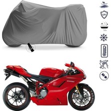 Tegin ACC | Ducati 1098 Bağlantı Tokalı Uyumlu Solarblock Prime Uyumlu Motosiklet Brandası | Su Geçirmez, %99 UV, Yansıtıcı Gümüş Üst, 360° Lastikli, Taşıma Çantalı