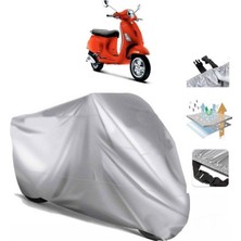 Tegin ACC | Vespa Lx 150 3V I.e Arka Çanta (Bağlantı Tokalı) Uyumlu Solarblock Prime Uyumlu Motosiklet Brandası | Su Geçirmez, %99 UV, Yansıtıcı Gümüş Üst