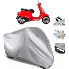Tegin ACC | Vespa Sprint 125 Arka Çanta (Bağlantı Tokalı) Uyumlu Solarblock Prime Uyumlu Motosiklet Brandası | Su Geçirmez, %99 UV, Yansıtıcı Gümüş Üst