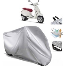 Tegin ACC | Vespa Primavera 50 Arka Çanta (Bağlantı Tokalı) Uyumlu Solarblock Prime Uyumlu Motosiklet Brandası | Su Geçirmez, %99 UV, Yansıtıcı Gümüş Üst