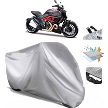 Tegin ACC | Ducati Diavel Arka Çanta (Bağlantı Tokalı) Uyumlu Solarblock Prime Uyumlu Motosiklet Brandası | Su Geçirmez, %99 UV, Yansıtıcı Gümüş Üst, 360° Lastikli, Taşıma Çantalı