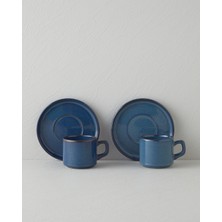 Coastal Bliss Seramik 4 Parça 2 Kişilik Çay Fincanı Takımı 184 ml Koyu Mavi