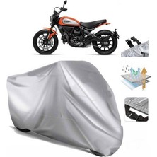 Tegin ACC | Ducati Scrambler Icon Arka Çanta (Bağlantı Tokalı) Uyumlu Solarblock Uyumlu Motosiklet Brandası | Su Geçirmez, %99 UV, Yansıtıcı Gümüş Üst