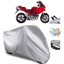 Tegin ACC | Ducati Multistrada 1100 Arka Çanta (Bağlantı Tokalı) Uyumlu Solarblock Uyumlu Motosiklet Brandası | Su Geçirmez, %99 UV, Yansıtıcı Gümüş Üst