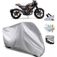 Tegin ACC | Ducati Scrambler Sixty2 (Bağlantı Tokalı) Uyumlu Solarblock Prime Uyumlu Motosiklet Brandası | Su Geçirmez, %99 UV, Yansıtıcı Gümüş Üst, 360° Lastikli, Taşıma Çantalı