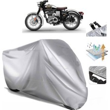 Tegin ACC | Royal Enfield Classic 500 Arka Çanta (Bağlantı Tokalı) Uyumlu Solarblock Uyumlu Motosiklet Brandası | Su Geçirmez, %99 UV, Yansıtıcı Gümüş Üst