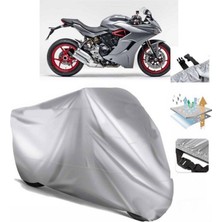 Tegin ACC | Ducati Supersport (Bağlantı Tokalı) Uyumlu Solarblock Prime Uyumlu Motosiklet Brandası | Su Geçirmez, %99 UV, Yansıtıcı Gümüş Üst, 360° Lastikli, Taşıma Çantalı
