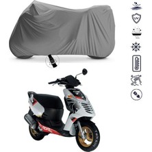 Tegin ACC | Aprilia Sonic 50 Bağlantı Tokalı Uyumlu Solarblock Prime Uyumlu Motosiklet Brandası | Su Geçirmez, %99 UV, Yansıtıcı Gümüş Üst, 360° Lastikli, Taşıma Çantalı