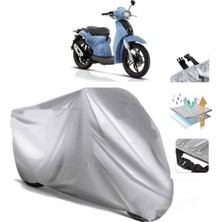 Tegin ACC | Aprilia Scarabeo 50 Arka Çanta (Bağlantı Tokalı) Uyumlu Solarblock Prime Uyumlu Motosiklet Brandası | Su Geçirmez, %99 UV, Yansıtıcı Gümüş Üst