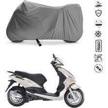 Tegin ACC | Piaggio New Fly 125 Bağlantı Tokalı Uyumlu Solarblock Prime Uyumlu Motosiklet Brandası | Su Geçirmez, %99 UV, Yansıtıcı Gümüş Üst, 360° Lastikli, Taşıma Çantalı