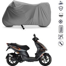 Tegin ACC | Piaggio Nrg Power 50 Bağlantı Tokalı Uyumlu Solarblock Prime Uyumlu Motosiklet Brandası | Su Geçirmez, %99 UV, Yansıtıcı Gümüş Üst, 360° Lastikli, Taşıma Çantalı