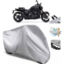 Tegin ACC | Yamaha Vmax (Bağlantı Tokalı) Uyumlu Solarblock Prime Uyumlu Motosiklet Brandası | Su Geçirmez, %99 UV, Yansıtıcı Gümüş Üst, 360° Lastikli, Taşıma Çantalı