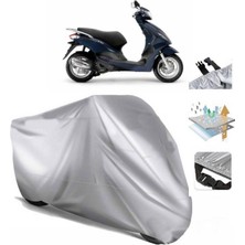 Tegin ACC | Piaggio Fly 125 3V (Bağlantı Tokalı) Uyumlu Solarblock Prime Uyumlu Motosiklet Brandası | Su Geçirmez, %99 UV, Yansıtıcı Gümüş Üst, 360° Lastikli, Taşıma Çantalı