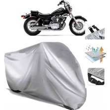 Tegin ACC | Yamaha Virago Xv 535 Arka Çanta (Bağlantı Tokalı) Uyumlu Solarblock Uyumlu Motosiklet Brandası | Su Geçirmez, %99 UV, Yansıtıcı Gümüş Üst