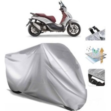 Tegin ACC | Piaggio Beverly Sport Touring 350 I.e. Arka Çanta (Bağlantı Tokalı) Uyumlu Solarblock Uyumlu Motosiklet Brandası | Su Geçirmez, %99 UV, Yansıtıcı Gümüş Üst