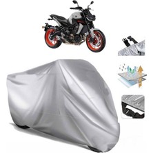 Tegin ACC | Yamaha Mt-09 Arka Çanta (Bağlantı Tokalı) Uyumlu Solarblock Prime Uyumlu Motosiklet Brandası | Su Geçirmez, %99 UV, Yansıtıcı Gümüş Üst, 360° Lastikli, Taşıma Çantalı