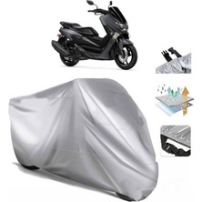 Tegin ACC | Yamaha Nmax 125 (Bağlantı Tokalı) Uyumlu Solarblock Prime Uyumlu Motosiklet Brandası | Su Geçirmez, %99 UV, Yansıtıcı Gümüş Üst, 360° Lastikli, Taşıma Çantalı