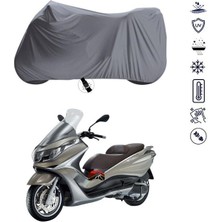 Tegin ACC | Piaggio X10 350 Bağlantı Tokalı Uyumlu Solarblock Prime Uyumlu Motosiklet Brandası | Su Geçirmez, %99 UV, Yansıtıcı Gümüş Üst, 360° Lastikli, Taşıma Çantalı