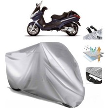 Tegin ACC | Piaggio X8 200 Arka Çanta (Bağlantı Tokalı) Uyumlu Solarblock Prime Uyumlu Motosiklet Brandası | Su Geçirmez, %99 UV, Yansıtıcı Gümüş Üst