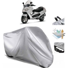 Tegin ACC | Piaggio X8 250 Premium (Bağlantı Tokalı) Uyumlu Solarblock Prime Uyumlu Motosiklet Brandası | Su Geçirmez, %99 UV, Yansıtıcı Gümüş Üst, 360° Lastikli, Taşıma Çantalı