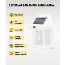 AC Aydınlatma Beyaz 5W Solar / Güneş Enerjili LED Ampullü Duvar Fener Aplik 3200K - Sarı Işık