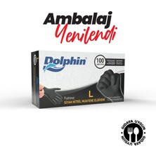 Dolphin Siyah Çok Amaçlı Nitril Muayene Eldiveni L Beden 100 Adet - MDR