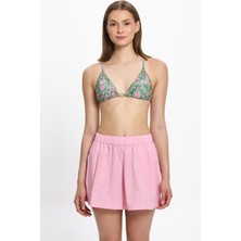 Kadın Kırmızı Beyaz Çizgili Kısa Plaj Şortu 25PL14ST