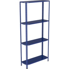 Rafburada 4 Katlı Renkli Çelik Raf, Depo Arşiv Kiler Rafı-Mavi-31x75x150 cm