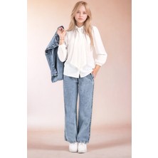 Kız Çocuk 3' Lü Kot Jean Takım Kot Pantolon-Kot Bluz-Şifon GÖMLEK-AÜT-2015