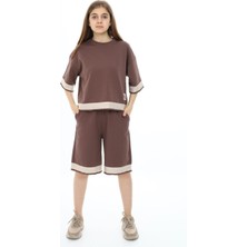 Kız Çocuk %100 Pamuk Oversize Yarım Kol Şortlu Alt-Üst Eşofman TAKIM-AÜT-2009