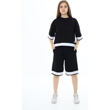 Kız Çocuk %100 Pamuk Oversize Yarım Kol Şortlu Alt-Üst Eşofman TAKIM-AÜT-2009