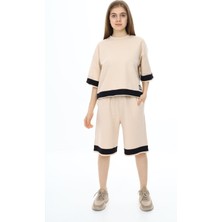 Kız Çocuk %100 Pamuk Oversize Yarım Kol Şortlu Alt-Üst Eşofman TAKIM-AÜT-2009