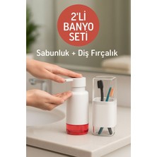 2'li Pratik Sıvı Sabunluk ve Diş Fırçalık Seti Beyaz